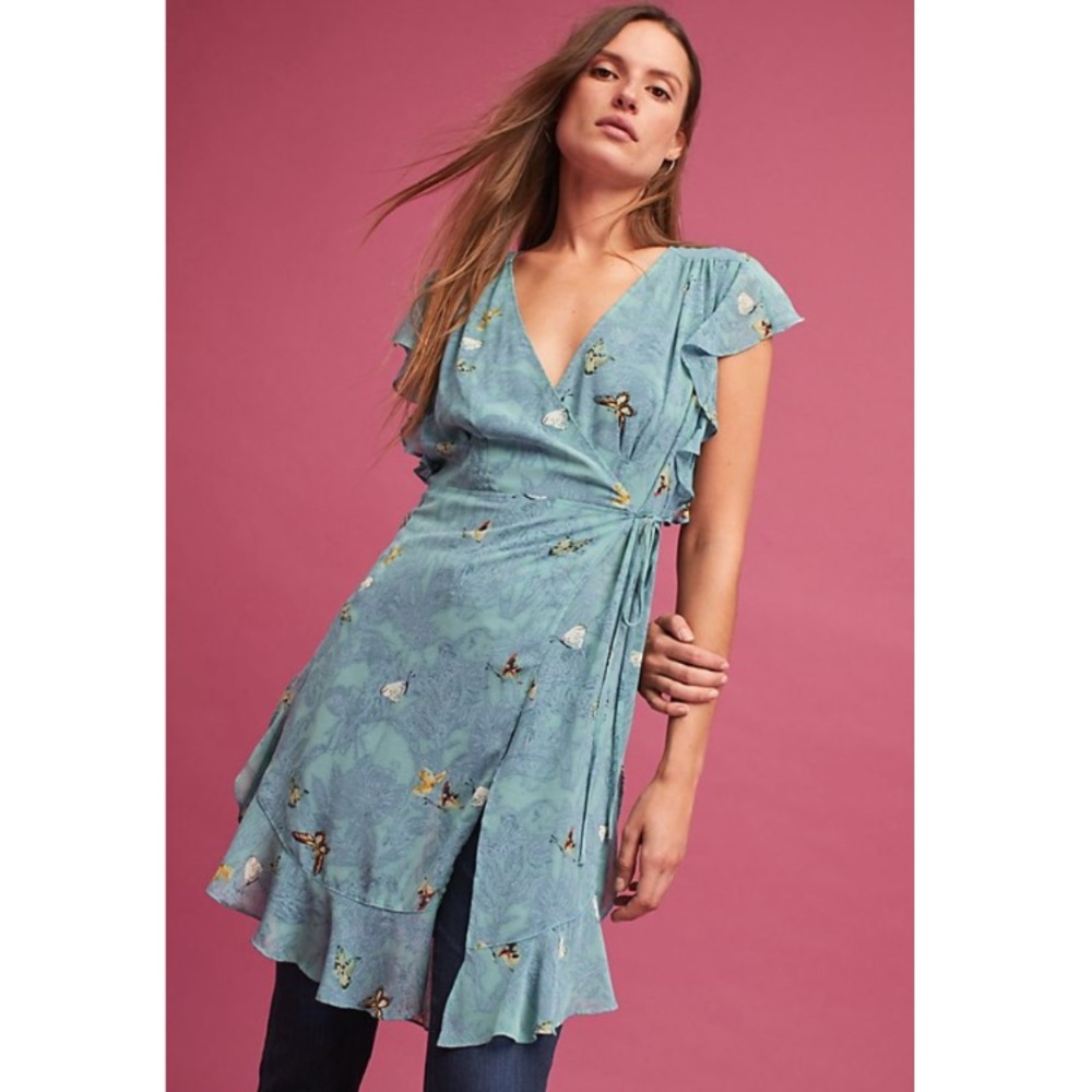 Anthropologie | Turquoise Wrap Tunic Top